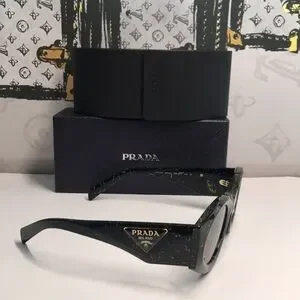 New Authentic Prada SPR 20Z Acetate Oval Symbole Sunglass– Black &Green Marbles New Authentic Prada SPR 20Z Acetate Oval Symbole Sunglass  main image 2